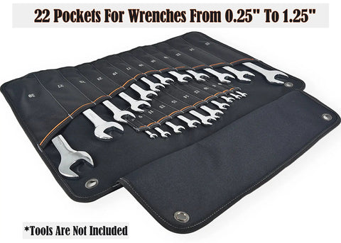 22 Pocket Wrench Tool Roll For 0.25 To 1.25 Inch Wrenches, Roll Up Set Holder Bag, Wrench Sleeve Wrap And Pouch, Space Saving Organizer For Mechanics, Portable, Durable, Easy Access, Tools Not Included