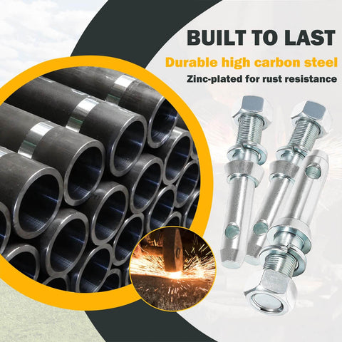 Image of heavy-duty Cat 1 draw pin set for 3-point hitch tractors, zinc-plated for rust resistance, showing metal and installation.