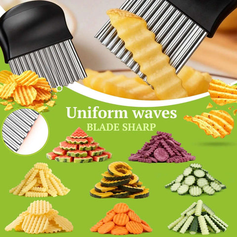 JAYVAR crinkle cutter with stainless steel blade and black handle; kitchen vegetable slicer for potatoes