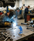 Heavy Duty Magnetic Welding Torch Holder With Strong Base And Anti-Slip Design Perfect For Hands-Free MIG Welding Stand In Workshop on a cluttered workbench.