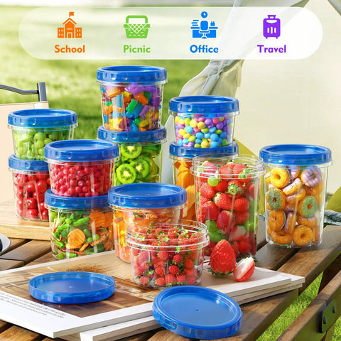 12 Pack Freezer Storage Containers Set With Twist Top Lids 34 Oz 24 Oz And 17 Oz BPA Free Plastic Food Storage Containers by picnic table