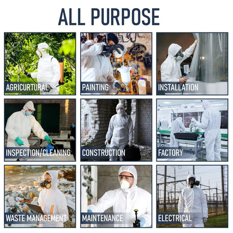 Disposable Hazmat Suits With Hood 25 Pack Heavy Duty Breathable Coveralls for various indoor and outdoor uses.