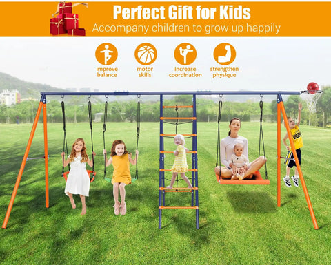 Backyard Swing Set With 700 Lb Capacity Six In One Outdoor Kids Playset With Heavy Duty Metal Frame Three Adjustable Swings