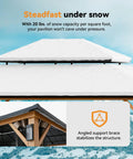 Hard Top Gazebo 10x14 With Double Galvanized Steel Roof, 4 LED Lights, Mosquito Nettings, snow-covered roof stability
