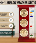Dope Analog Weather Station With Galileo Thermometer Barometer Hygrometer And Quartz Clock For Indoor Outdoor Use displayed on table
