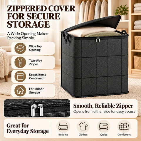 Heavy Duty Moving Storage Bins That Make Dealing With Clutter A Snap Featuring Sturdy Handles Secure Zipper And Quick Fold Layout For Bulky Coats And All Your Seasonal Stash with zippered cover for indoor storage.