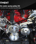 Upgrade Your SB Chevy Small Block With This Badass Long Water Pump And 3 Groove Crankshaft Pulley Kit Perfect For 265 283 305 327 350 383 And 400 Engines Durable Aluminum Build Gets You Ready To Run All Summer, installed on Chevy V8 engine