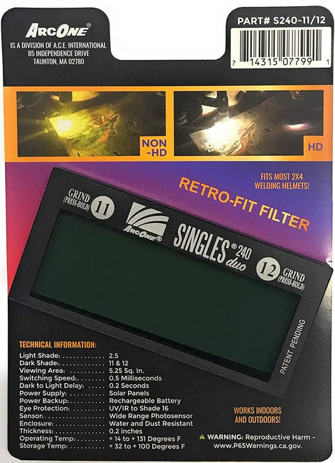 Product packaging of Dual Horizontal AutoDarkening Welding Filter Pro Grade For TIG And MIG S240DUO 2 By 4 Inch Lens Shade 11 And 12