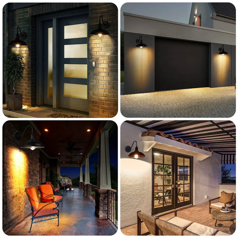 Dusk To Dawn Barn Light Fixtures With Gooseneck Outdoor Lighting for houses and patios, weatherproof exterior farmhouse sconces.