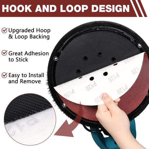 Pro Level 9 Inch 10 Hole Hook And Loop Sanding Discs Set With Free Foam Sponge for easy installation and removal