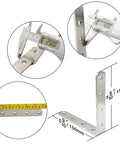 Heavy Duty 6x6 Inch Right Angle Shelf Brackets, 4mm Thick Stainless Steel Corner Braces in Brushed Nickel with measuring tools