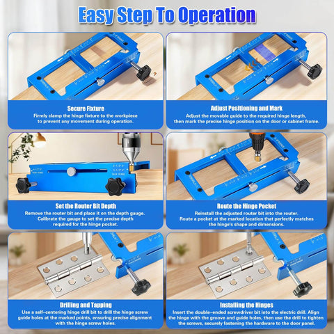 Instructions for using Aluminum Alloy Door Hinge Jig Adjustable Router Template Kit with File Fits Two Point Five Inch Hinges