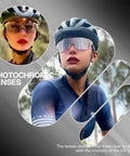 Photochromic Cycling Glasses For Men And Women Ride Ready Sports Sunglasses With UV400 Protection TR90 Frame on woman outdoors