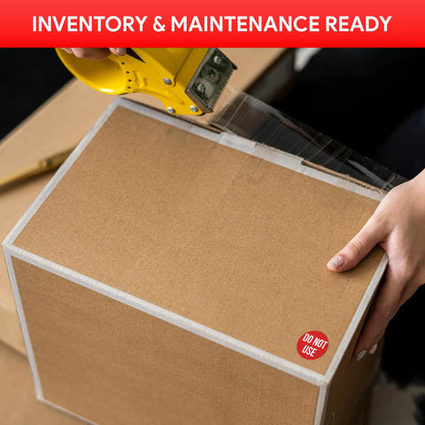 High Visibility Do Not Use Sticker Roll 1.5 Inch Diameter 500 Pack For Warehouse Safety And Equipment Maintenance Out Of Service Label Roll For Inventory Control on box