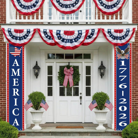 Patriotic Outdoor Decor Two Pack Fourth Of July Banner Set Red White And Blue Porch Flags For Front Door Or Balcony 14 Inch By 72 Inch