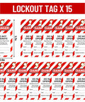 All In One Lockout Tagout Kit With Electrical LOTO Hasps Warning Tags Numbered Safety Padlocks Nylon Ties Zip Ties And Heavy Duty Storage Bag showing 15 warning tags.