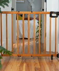 Stairway Baby Gate For Stairs And Doorways Fits 30 To 48 Inch Openings 32 Inch Tall Oak Wood Safety Gate with Door in Hallway