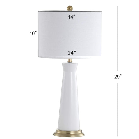 White And Brass Modern Ceramic Column Table Lamp With Gold Base, Sleek Bedside Light For Living Room Or Bedroom, White Linen Shade