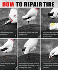 Instructional guide for using 10 Piece Tire Repair Kit With T Handle Tools And Storage Case Fix Flat Punctures Fast No Tire Removal Needed