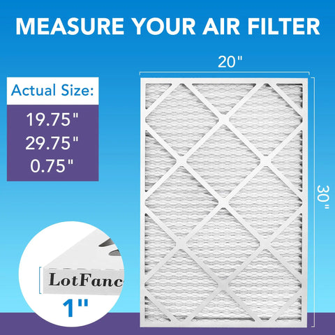 Twenty By Thirty By One Merv Eleven Air Filter Six Pack Fits Actual Size Nineteen Three Quarter By Twenty Nine Three Quarter Inches Electrostatic Pleated Ac Furnace Filter Captures Dust Smog Pet Dander Effectively dimensions chart
