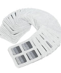 80Pcs 4x4 Disposable Hair Drain Stickers Anti Blocking arranged in a circular pattern, showing self-adhesive mesh design.
