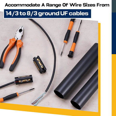 Underground Wire Splice Kit Two Pack For Direct Burial UF Cable 600 Volt Rated In Wall Splice Kit With Connectors And Heat Shrink Tubes Works With 14 3 To 8 3 AWG Pro Grade Must Have tools and components