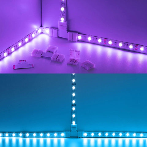 T Shape 4 Pin LED Connector Kit, Plug And Play Ready, 10 Pack 10mm Wide Unwired Solderless Gapless Adapters for RGB LED strips