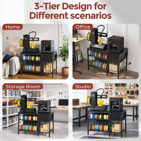 Heavy Duty Metal 3D Printer Stand With Filament Storage And Power Hub Rock Solid Workstation Rig With Tool Drawer And Dual Storage Cubbies For DIY Creators