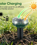 Solar Powered Ultrasonic Mole And Gopher Repeller Pack Of Four waterproof outdoor pest deterrent in grass with solar panel