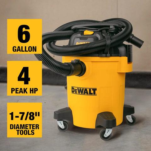 6 Gallon 4HP Wet Dry Shop Vacuum With Inflator Kit for Construction, Workshop, Jobsite, Garage and Home in yellow DXV06PL