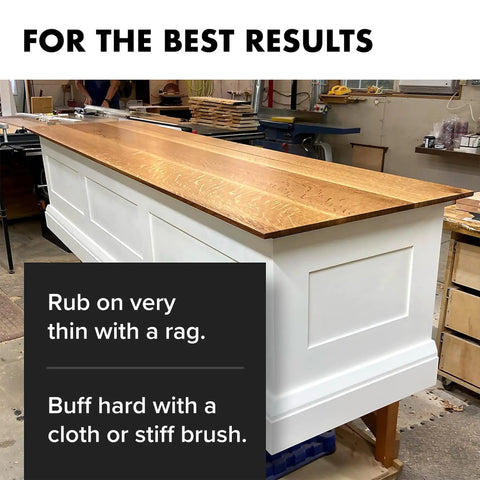 Top Shelf Wood Finish Paste Wax For Furniture Cabinets And Tabletops Blends Carnauba And Beeswax on wooden countertop with instructions