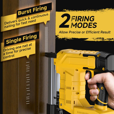 Cordless Two In One 18 Gauge Brad Nailer And Stapler showing burst and single firing modes for precise nailing control.