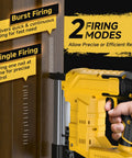 Badass 2-In-1 Cordless 18 Gauge Brad Nailer And Stapler With 1000 Nails And Staples For 20V Battery showing burst and single firing modes.