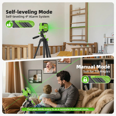 Self Leveling Laser Level With 60 Inch Tripod And 98 Feet Range Green Cross Line Laser Tool for leveling in room with tripod and case