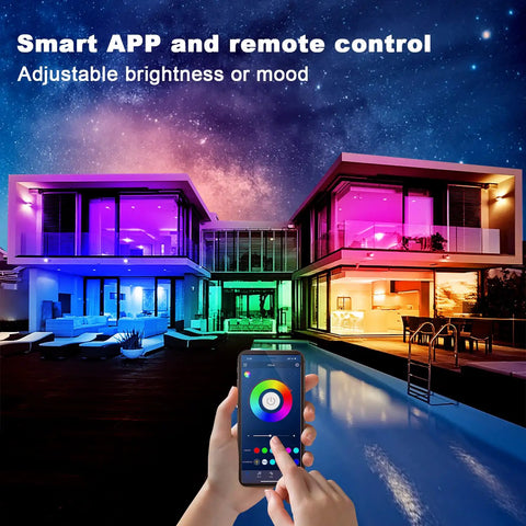 Smartphone controls LED Strip Lights 200ft Two Rolls For Bedroom With App And Remote Control 24V Color Changing Light Strips on house