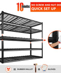 Heavy Duty 60 Inch Wide Garage Shelving Unit With 3000 Lbs Capacity, 5 Tier Metal Storage Racks For Garage Basement Pantry Workshop And More, Built To Last Steel Shelves For Maximum Space And Clean Up Clutter. 60W x 72H x 24D, no screw assembly