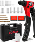 Rivet Gun Kit With 430 Aluminum Rivets, 4 Drill Bits And Protective Gloves In Portable Carrying Case For Home Workshop And Sheet Metal Projects, Great For Repairs And DIY Metalwork. Red manual rivet gun, rivets, bits, gloves, case