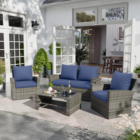 Outdoor Chair Cushions Set Of 4 Replacement Cushions For Patio Furniture Deep Seat Cushions With Water Resistant Removable Covers Navy Color For A Comfy Durable Outdoor Upgrade That Fits Most Lounge Chairs And Patio Sets on patio furniture