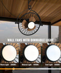 21 Inch Wall Mount Fan With Dimmable LED Light And Remote displaying adjustable color temperatures in an indoor setting