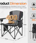 Dimensions of Two Pack Heavy Duty Oversized Camping Chairs For Adults Up To 400 Lb Capacity With Lumbar Support Folding Chairs.