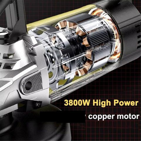 Close-up of 3800W copper motor in Heavy Duty Wall Grinder And Floor Concrete Polisher Angle Machine showcasing power components.