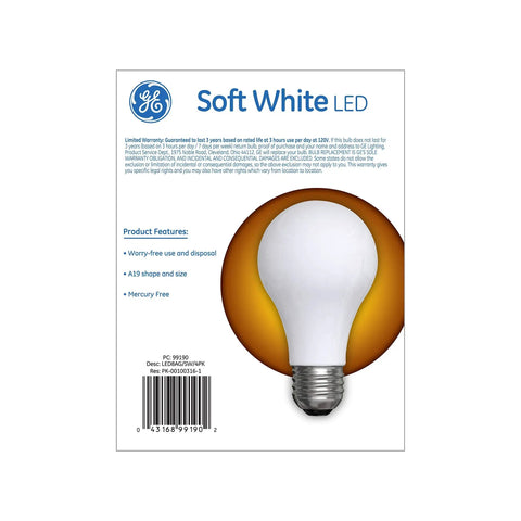 60W Equivalent LED Light Bulbs A19 Soft White 2700K Non Dimmable 800 Lumens 8W Replacement 4 Pack With E26 Base on package