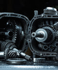 Beefy 45 Steel Tapered Bevel Gear Wheel 1.5 Modulus 20 Teeth 10mm Bore Silver Finish in gear mechanism close-up