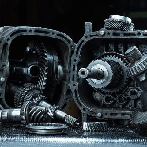 Beefy 45 Steel Tapered Bevel Gear Wheel 1.5 Modulus 20 Teeth 10mm Bore Silver Finish in gear mechanism close-up