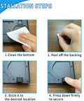 Four-step installation of 32 Piece Self Adhesive Rubber Feet For Electronics Adhesive Bumpers, showing cleaning, peeling, sticking, and pressing.