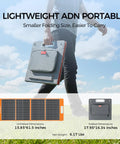 Grab And Go Solar Generator Bundle With Portable Power Station And Included Solar Panel showing lightweight design and dimensions.