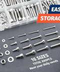 880 Piece Stainless Steel Hex Nuts Bolts And Washers Set For Home DIY Projects M2 M3 M4 M5 Metric Assortment Kit With Smooth Threads And Durable Hardware For Quick Fixes And Strong Fastening, organized in storage box