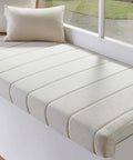 Straight Up Solid Custom Size Hearth Cushion With Extra Thick Foam Padding For Baby Safe Fireplace Edge Protector And Non Slip Window Bench Seat Cover For Cozy Indoor Furniture Armor with neutral color and striped design.