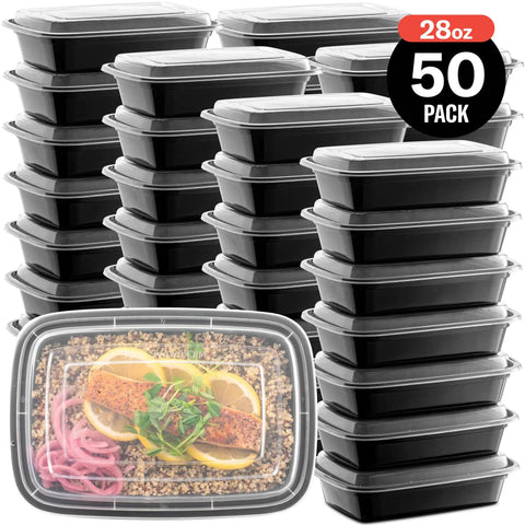 Stack of 50 Pack Meal Prep Containers With Lids 28 Oz One Compartment To Go Bento Boxes Microwave Safe Dishwasher Safe Freezer Safe BPA Free