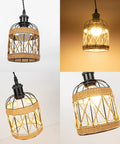 Kiven Instant Light Conversion Kit for 4/5/6inch Hole, 1-Light Glass Farmhouse Lighting Pendant Light with rattan design.